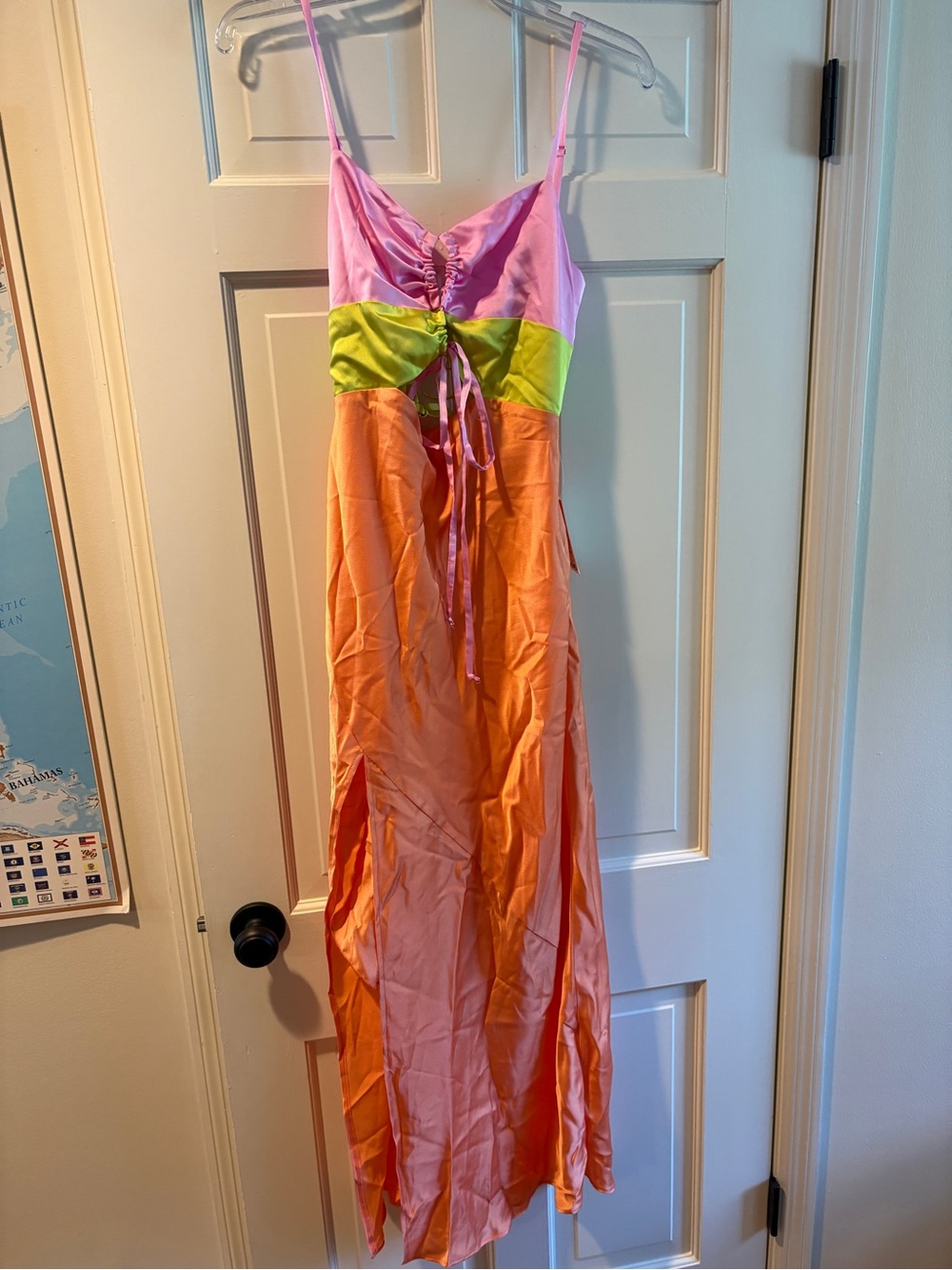 Show Me Your MuMu Pink, Green, Orange Satin Gown with Open Back